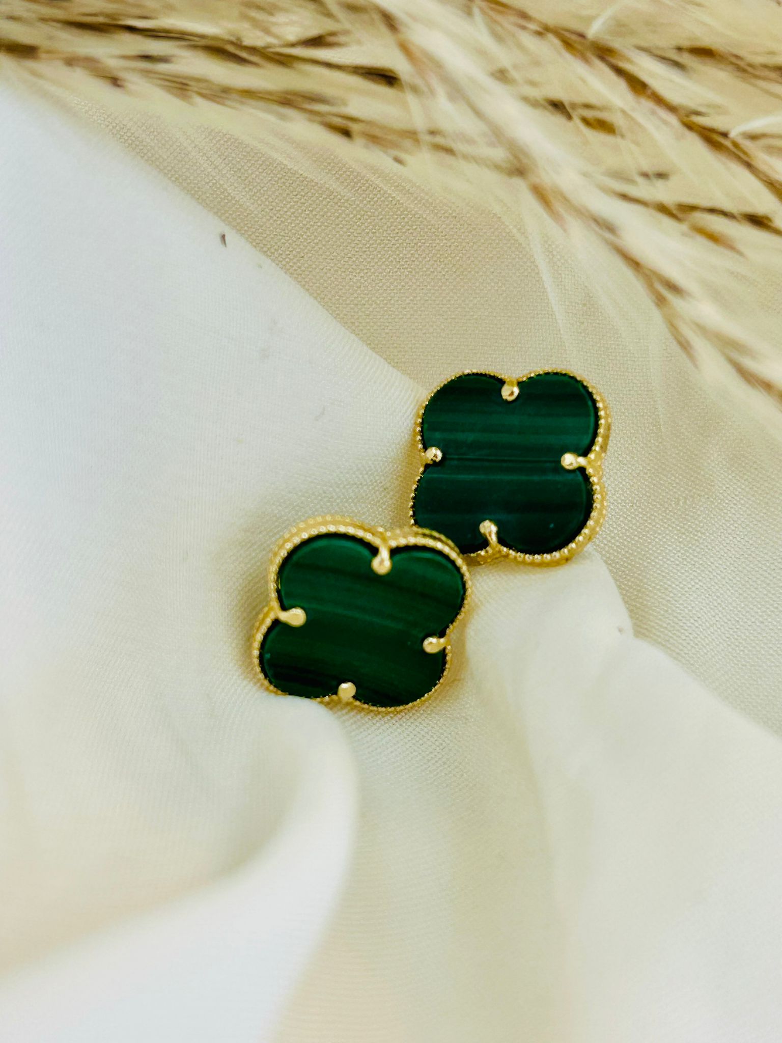 Aretes Clover Verde Oro 14k