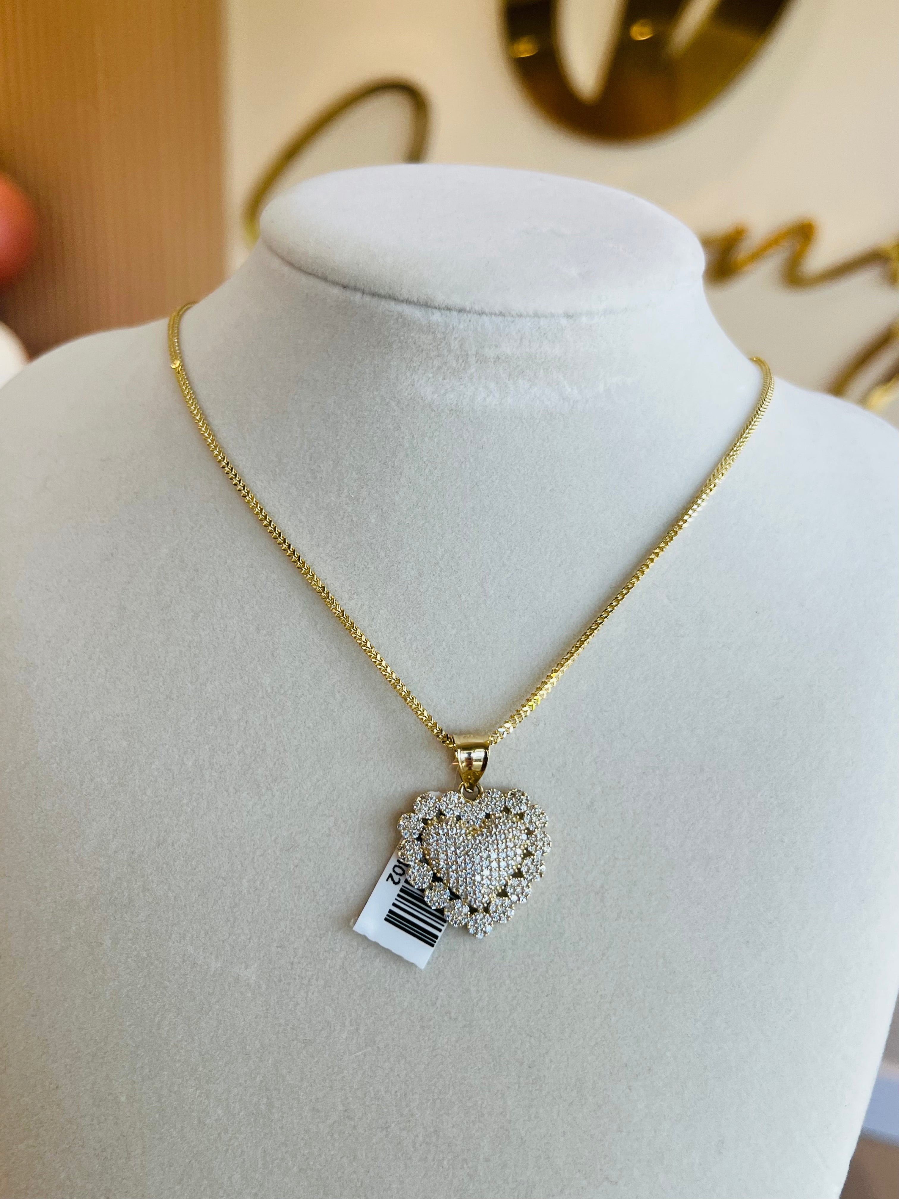 10k gold set Franco chain with heart earring of zirconia stones