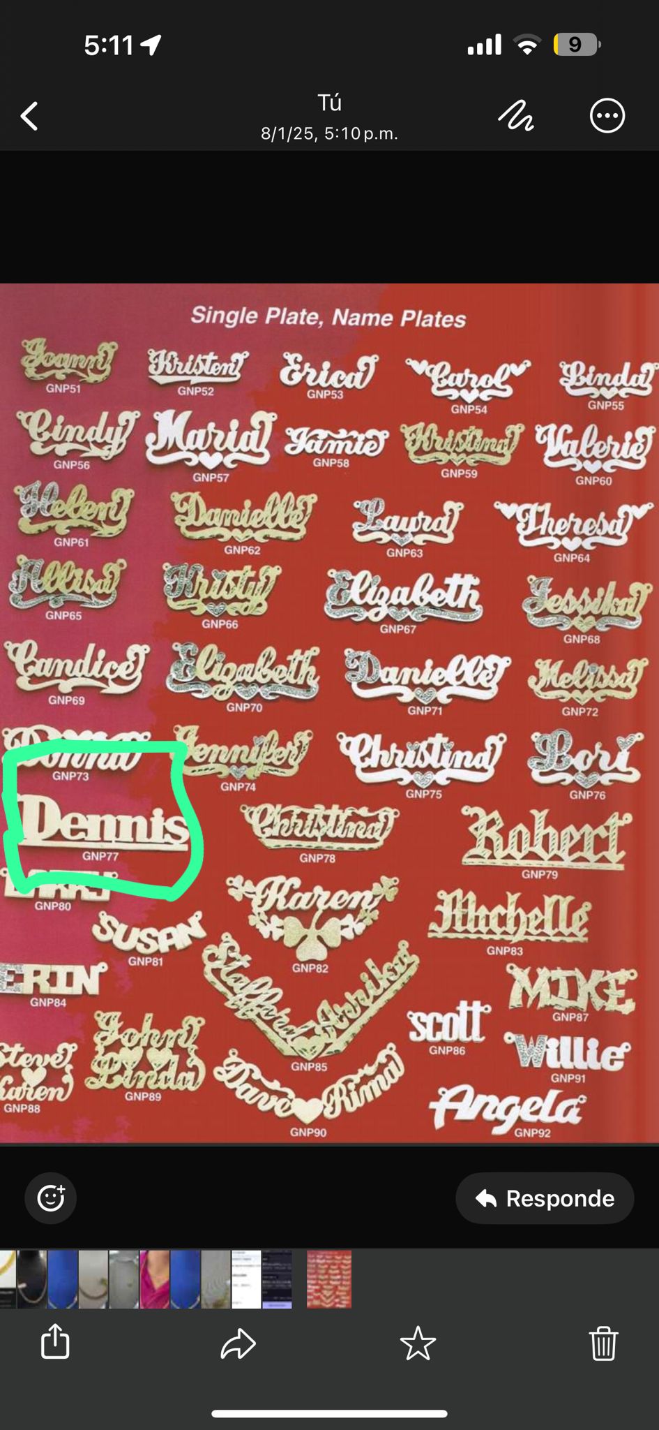 Dije oro 10k nombre personalizado